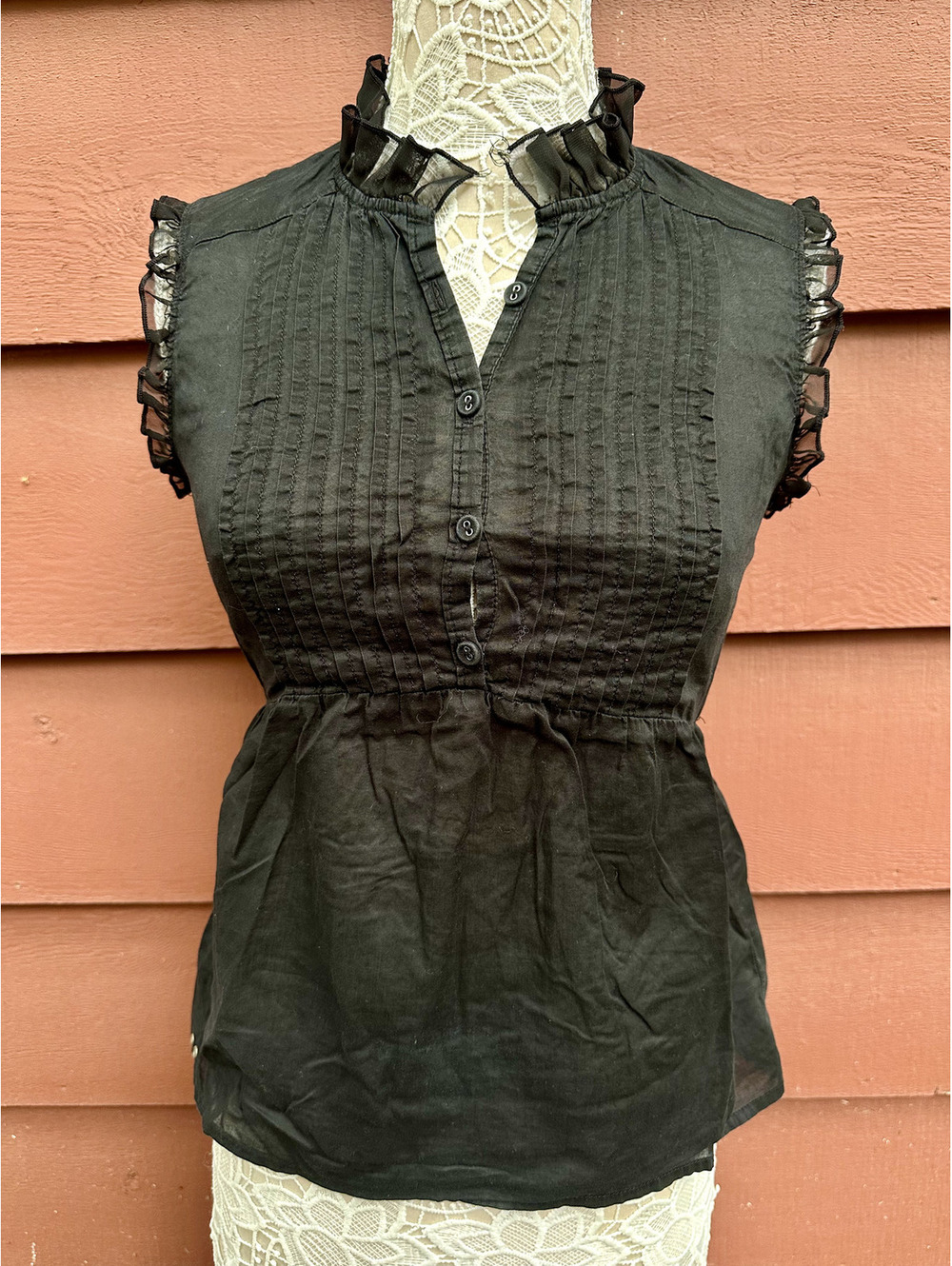 Converse One Star Black Top with Ruffled Collar and Pintuck PleatsY2K Fairycore